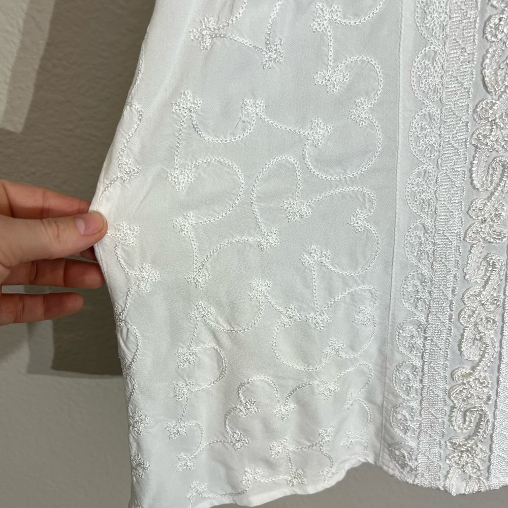 Soft Surroundings white embroidered button tunic top 2x tie back boho romantic - Picture 8 of 15